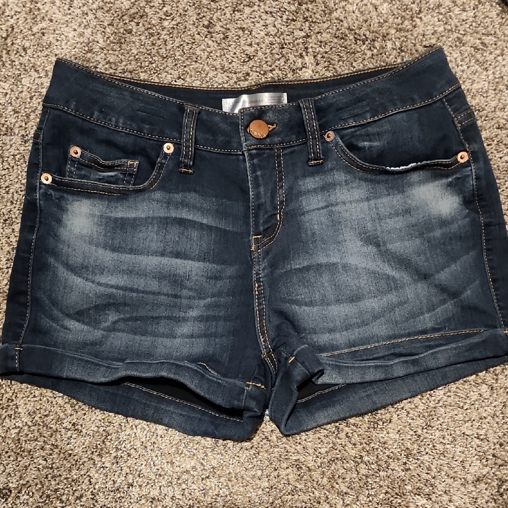No Boundaries Super Soft And Stretchy Blue Jean Shorts with Cuffed Hem